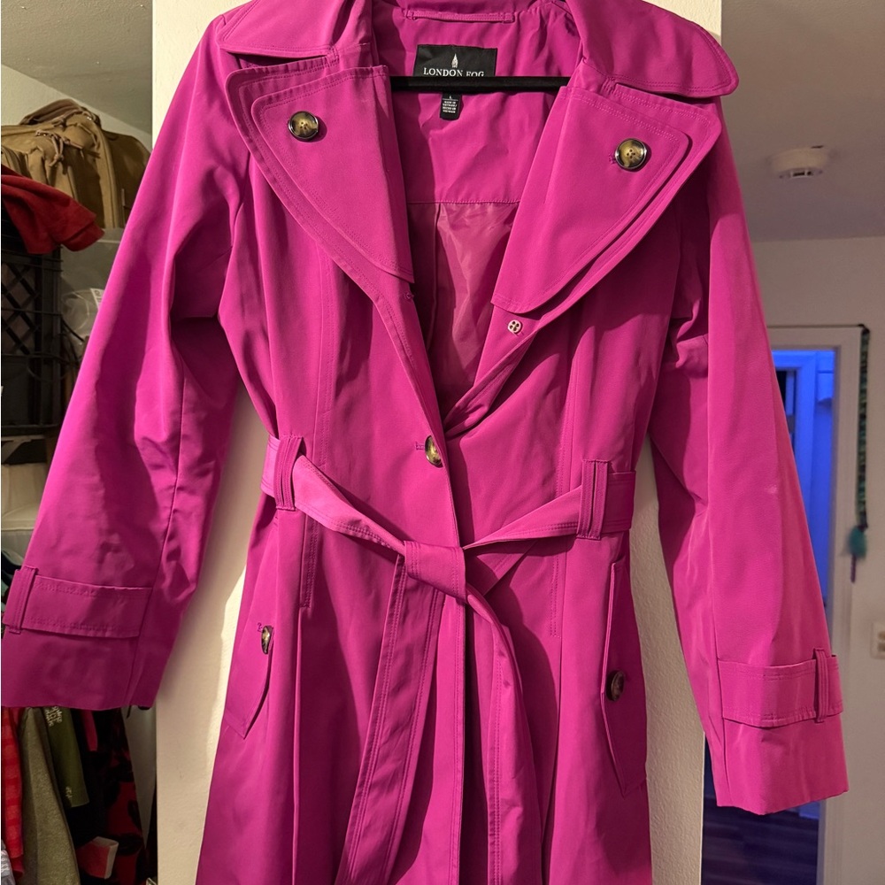 London Fog Women's Pink Hooded Trench Coat